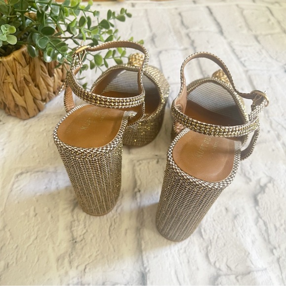 Kurt Geiger Kensington platform heels sandal Eagle sequined gold sparkle - Picture 2 of 7